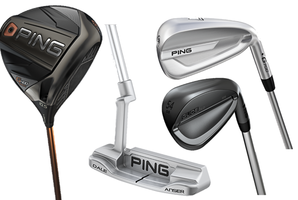 various Ping golf clubs